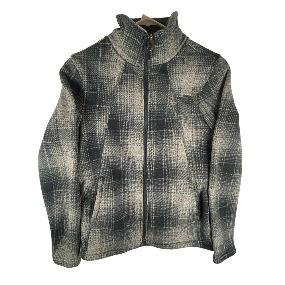 The North Face Crescent Fleece Jacket Womens Small Blue Plaid Full Zip Pockets